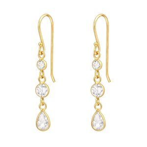 14K Vermeil Gold 3 Layer Dangling Cubic Zirconia Earrings
